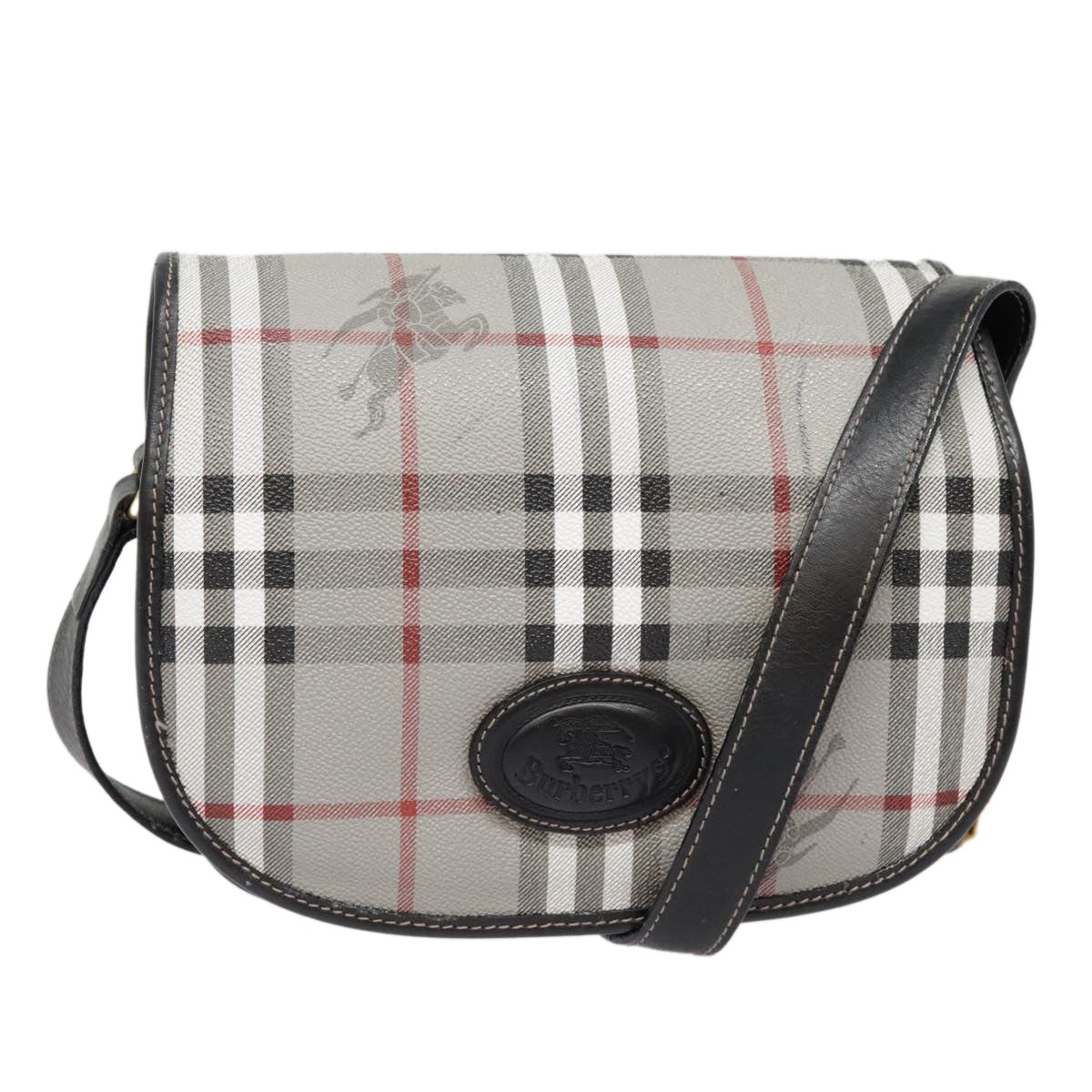 Burberry Nova Check Shoulder Bag Pvc Leather Gray Gold